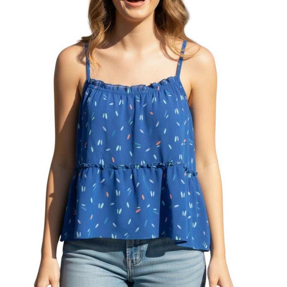 Hollister Tank Semi Sheer Top Womens S Blue Sleeveless Y2K Boho Festival Popover